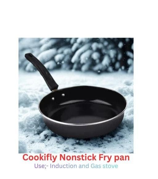 Image of Induction Base Cast Iron Non Stick Fry Pan Round Cookware for Gas and Electric Kitchen Cooking Use Black Free Size