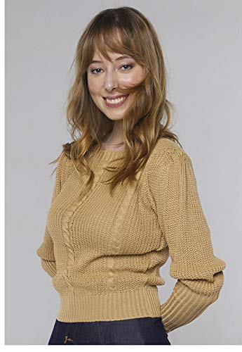 Suéter de Tricot Mangas Bufantes Gola Canoa Sob Caramelo (G)