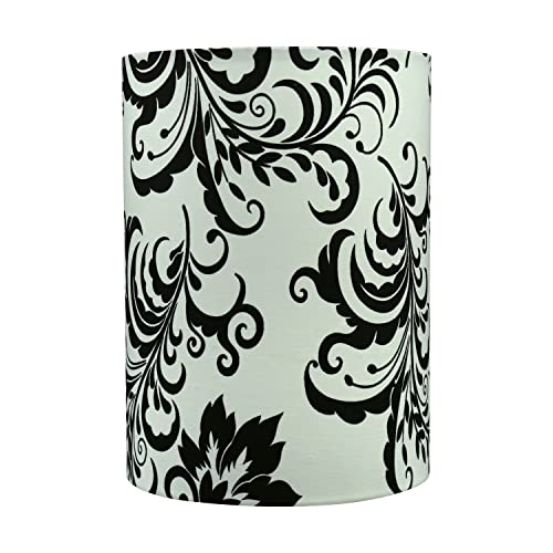 Image of Aspen Creative 31301 Contemporary Drum (Cylinder) Shaped Spider Construction Lamp Shade in Off White with Black Floral, 8 inch wide (8 inch x 8 inch x 11 inch)
