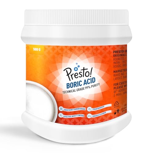 Image of Amazon Brand - Presto! Boric Acid Powder | 500 Gram | Technical Grade 99% Pure | Multipurpose Use for Pest Control, Cleaning, & Carrom Board