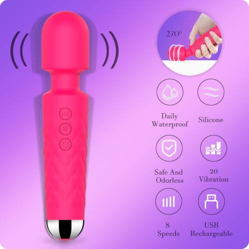 Image of SANJIANKE Vibrator Wand Sex Toys,Clit Stimulator Vibrators,Vibrator for Woman,Wand Massager Sex Toy,20 Patterns,8 Speeds of Pleasure,Quiet Adult Sex Toys,Waterproof, for Women Gifts (Rose Red)