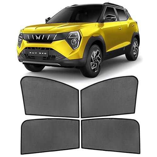 Image of AutoStory Custom Fit Black Mesh Car Sunshade for XUV 3XO | UV & Heat Protection Car Window Curtains | Privacy Car Sun Shade | Breathable Vehicle Specific Side Window Shades