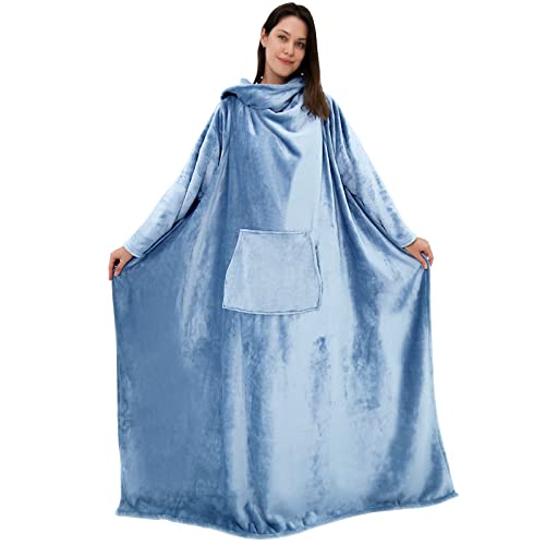 Maxicozy Wearable Blanket With Sleeves And Pocket, 50 "X 70 ", Warm And Comfy Flannel Blanket Sweatshirt For Adult Women Men(Light Blue) #TOP3