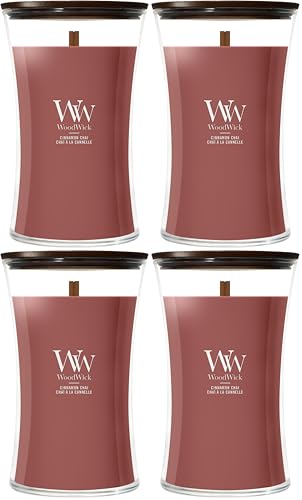 Image of WoodWick Cinnamon Chai Holiday Candle Gifts for Women and Men, 21.5 oz Large Hourglass Candle with Crackling Wick (Pack of 4)