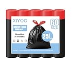 XIYOO Bin Bags 25L Bin Liners with Drawstring 60 Counts Black Rubbish Bag Strong Trash Bags - Image 1