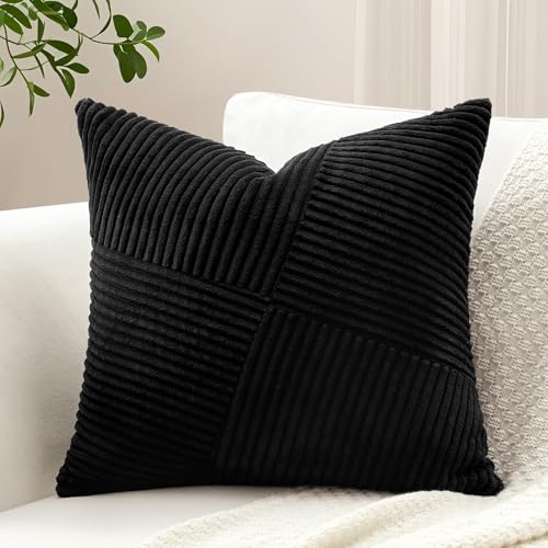 Sungeek Set di 1 fodera decorativa per cuscino in morbido velluto a coste 50x50cm a righe con motivo patchwork testurizzato a girandola, federe per cuscini decorativi quadrati tinta unita stile
