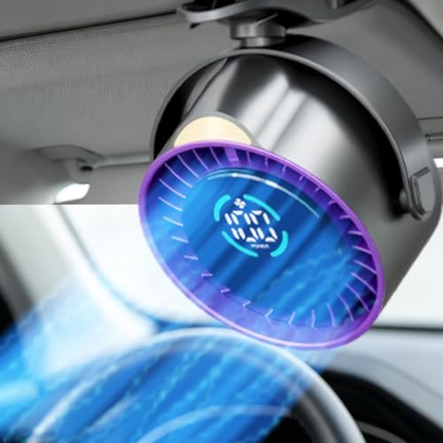 QEPJO 2026 Upgrade Portable Car Fan Clipon/Hang/Stand 3D Circulating Air Car Cooler with LED Display USB Rechargeable Quiet Vehicle Fan for SUV Truck RV Ideal Summer Gift for Drivers