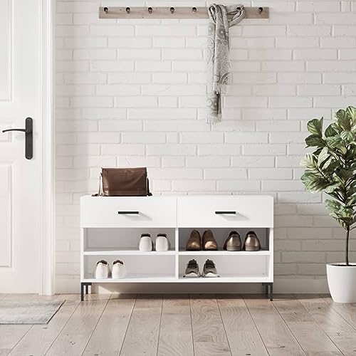 Banc à chaussures blanc brillant 102 cm pour optimiser les petits espaces d'entrée