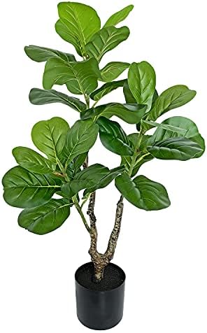 BESAMENATURE Artificial Fiddle Leaf Fig Tree, Faux Ficus Lyrata Plant for Home Office Decoration, 34″ Tall