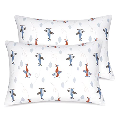 Fittia Kuscheliger Gestrickter Kissenbezug Kinder 40x60 Baby Kopfkissenbezug Kleinkind Kissenhülle aus Bio Baumwolle für Kinderwagen, 2er-Pack mit Flugzeug Gemustert 40x60cm Cover