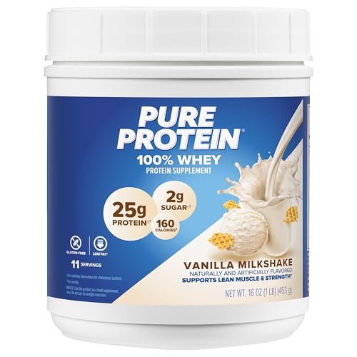 Pure Protein Powder, Whey, High Protein, Low Sugar, Gluten Free, Vanilla Cream, 1 lb