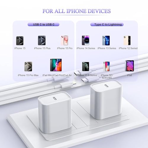 Image of Extra Long 10FT iPhone Fast Charger,i Phone Charger Fast Charging【MFi Certified】2Pack 20W PD Fast USB C Charger Block + 10Foot i Phone Charging Cable Cord for iPhone 15 /14 /13 /12 /11 /XS /XR /SE2022 /8 /iPad