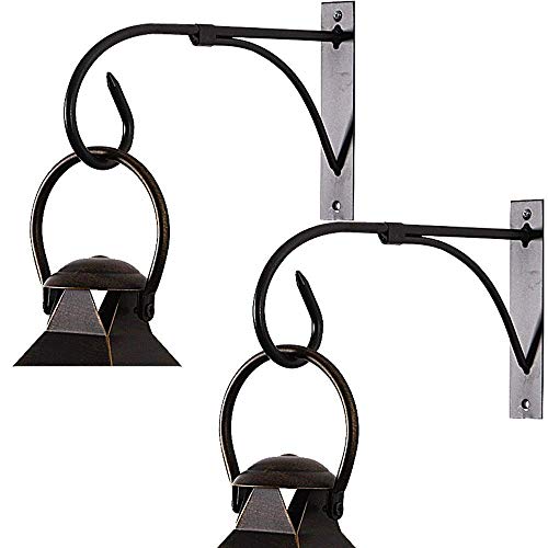 Image of Iron Hooks for Lanterns, Planters, Bird Feeders & Coats - Indoor /Outdoor Wall Brackets, Hanging Hook Hangers for Home Decor (2, Black)