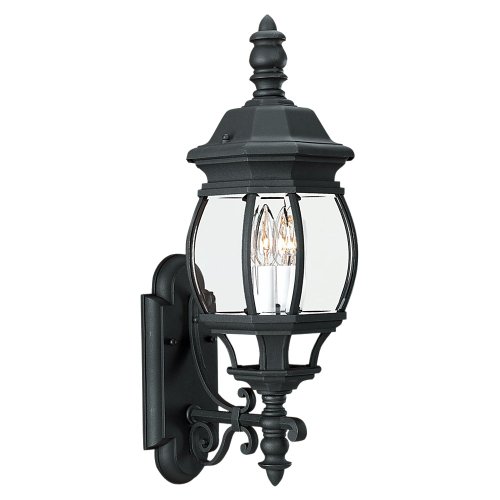 Flash Sale Sea Gull Lighting 8820112 2-Light Wynfield Outdoor Wall Mount, Black Finish with Clear Beveled Glass