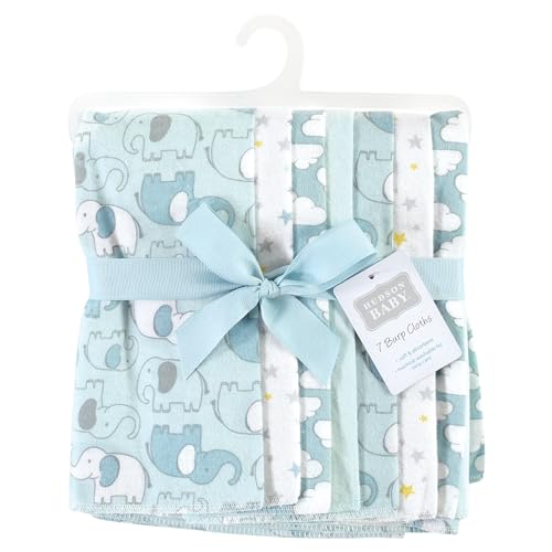 Image of Hudson Baby Unisex Baby Cotton Poly Flannel Burp Cloths, Boy New Elephant 7-Pack, One Size