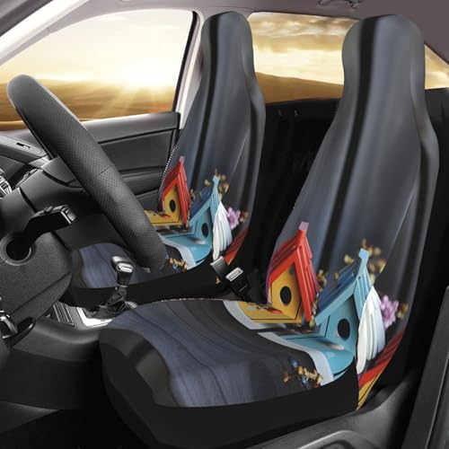 Housse de siège de voiture respirante universelle motif nichoirs | Lot de 2 pour sièges avant