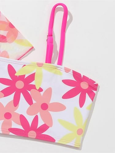 Big Girls 3 Pieces Bathing Suits Floral Short Sleeve Kimono Top Bikini Bra Top with Brief3