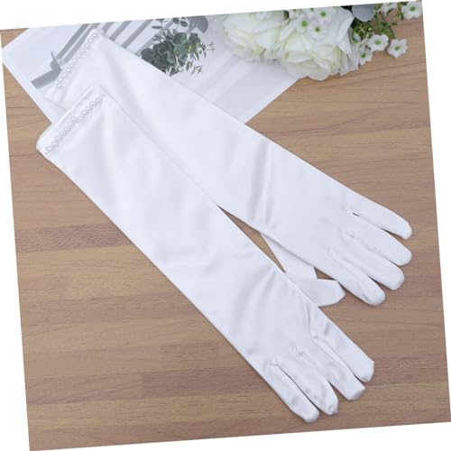 Flower Girl Gloves Long Satin Pearl Gloves for Wedding Baptism Easter Size l4