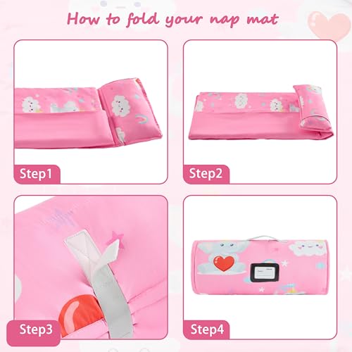 Image of MORAIS Toddler Nap Mat with Pillow and Blanket, 52 inch x 20 inch Lightweight and Soft Nap Mat for Preschool, Daycare, Travel Sleeping Bags