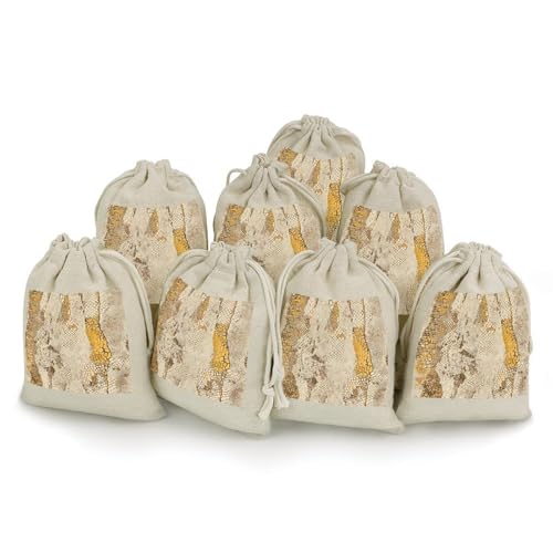 Golden Snake Skin Textures 8 Pack Small Gift Bags Cotton And Linen Drawstring Pockets Sachet Bag for Party Home Supplies