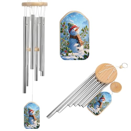Pupazzo di neve Agrifoglio Vischio nel paesaggio innevato Scacciapensieri Memorial Deep Tone Windchime con 6 tubi in alluminio Decorazione da giardino per esterni