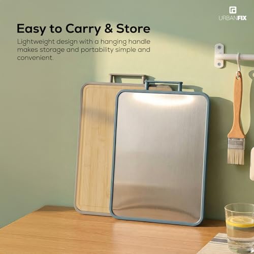 Image of 2-in-1 Chopping Board for Kitchen | Stainless Steel & Bamboo Cutting Board | Hygienic Dual-Sided Board for Meat, Vegetables & Fruits | Rust-Proof, Easy to Clean (41 x 31cm)