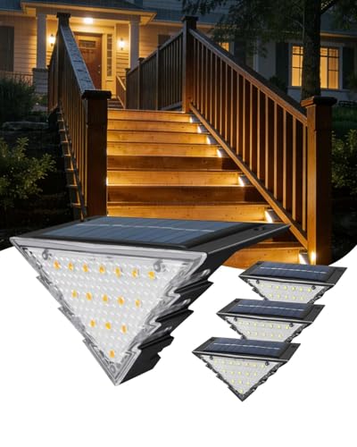 Airoieak Solar Stair Lights 4 Pack Solar Step Lights Outdoor IP44 Waterproof Auto On/Off Solar Lights for Outdoor Decor Warm Light Step Lights for Railing Garden Fence Yard Patio Decoration