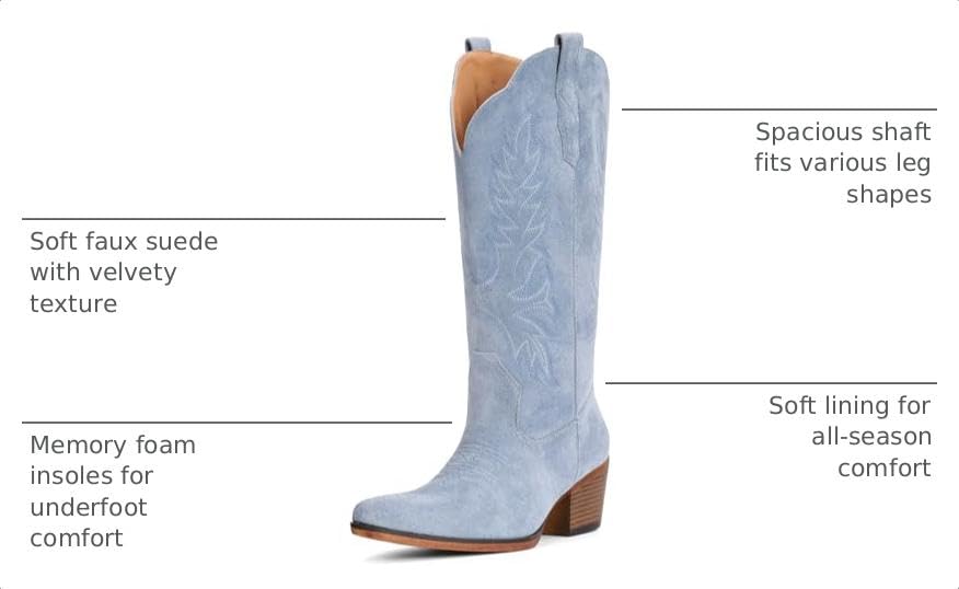 Image of IUV Suede Cowboy Boots for Women Mid Calf Western Cowgirl Boots