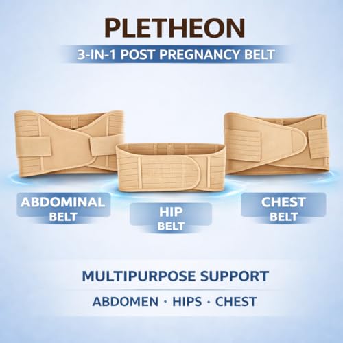 Image of PLETHEON 3-in-1 Post Pregnancy Abdominal Belt for Women - Post Delivery Belly, Waist & Pelvis Support Wrap | Postpartum Tummy Compression Shapewear | Free Size 30-46 Inch | Beige