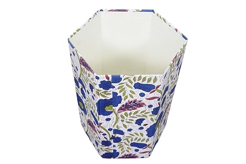 Image of Generic 3.3 Gallon Cotton Hand Block Printed Paper Waste Basket |Small Decorative Trash Can for Housewarming Gifts in Living Room, Bedroom, Bathroom | Eco-Friendly, Plastic-Free (1, WHITE BLUE GREEN)