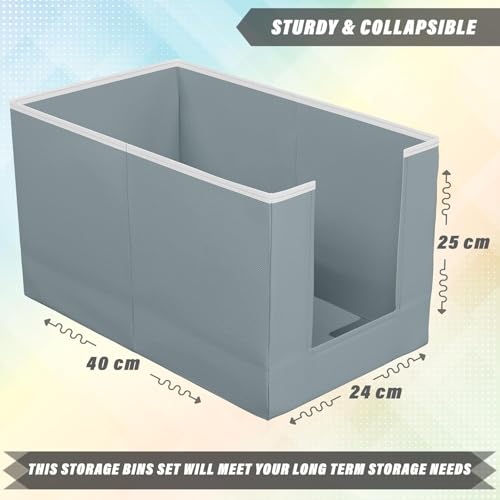 Image of Foldable Shirt Stacker Organiser (Set of 4) - Non-Woven Wardrobe Storage for Shirts, T-Shirts, Sarees & Trousers | Front-Open Closet Organiser | Grey