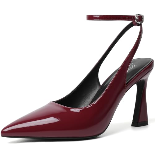 Image of Susanny Womens Slingback Closed Toe Ankle Strap High Heels Pointed Toe Pumps Comfortable Stiletto Sexy Buckle Strappy Dressy Shoes for Wedding Bridal Party Work
