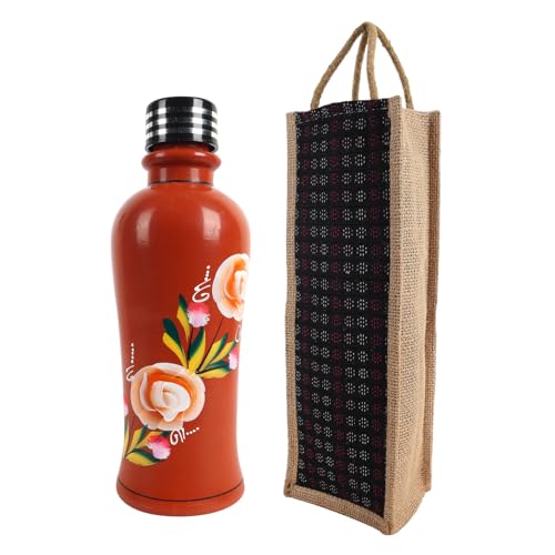 Image of KSI Organic Clay Water Bottle - 1L Earthen Mud Pot for Drinking Water with Jute Bag | Mitti Ki Bottle | Naturally Cools & Purifies | Eco-Friendly, BPA-Free, Chemical-Free | Handmade Terracotta Bottle