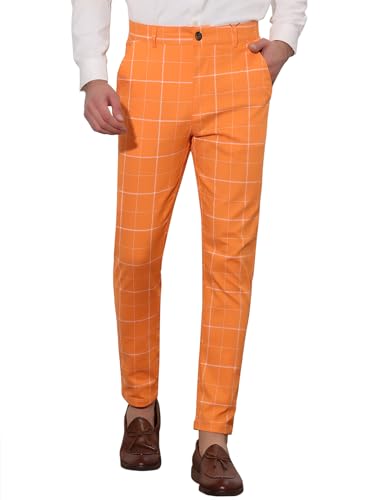 Lars Amadeus Men's Dress Plaid Pants Slim Fit Stretch Flat Front Dress Pants Plaid Slacks Trousers