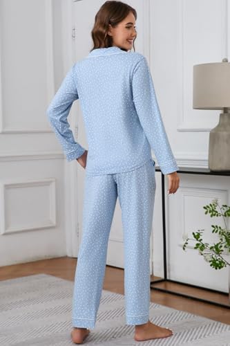 Image of LUBOT 100% Cotton Pajamas for Women Pajama Set Soft 2 Piece Sleepwear PJ Set Long Sleeve Knit Button Cozy Loungewear XS-XXL