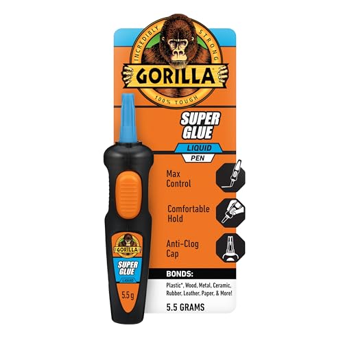 Gorilla Super Glue Pen, Precise Applicator, Fast Setting, Clear, 5.5g | Cyanoacrylate Formula, Dries in 10-45 Seconds, Anti-Clog Cap, Bonds Plastic, Wood, and Metal - image 1