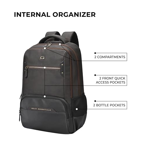 Image of Gear Quantum 3 18 inch /29L Antitheft Large Faux Leather Water Resistant Laptop backpack with Raincover /Laptop backpack /Casual Backpack /Daypack /Travel Backpack /College Bag For Men /Women(Brown-Black)