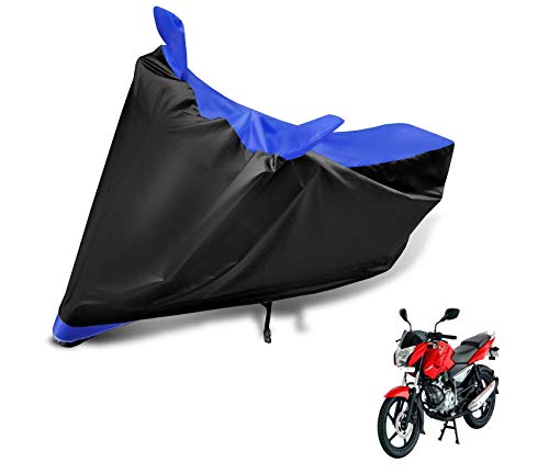 Image of Auto Hub Bike Cover Compatible with Bajaj Pulsar 135 LS with Mirror Pocket, Dustproof, Heat Resistant, Triple Stitched, Pulsar 135 Bike Cover- Black, Blue
