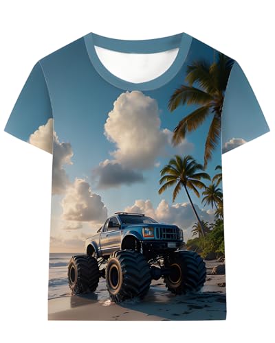 DDSOL Boys Monster Truck Shirt 3D Graphics Lightning Train Short Sleeve Tshirt Tops 4-10 Years