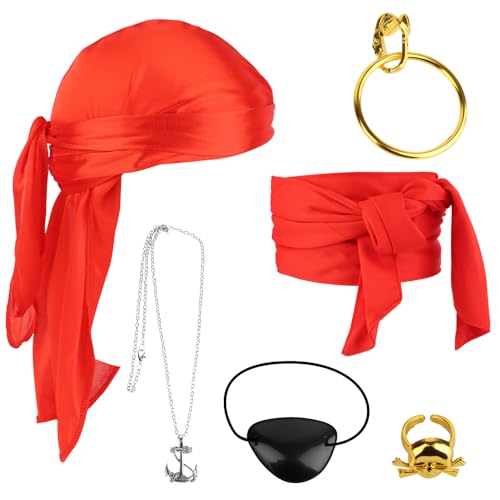 TNEDFOD 6 Piezas Set de Accesorios para Disfraz de Pirata, Juego de Accesorios para Disfraz de Capitán Pirata, Juego de Accesorios para Disfraces de Piratas Fajín para Halloween Carnaval