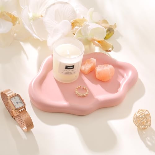Image of CCINPPY Ceramic Jewelry Tray Trinket Dish, Decorative Cloud Vanity Key Tray for Women, Ring Holder Dish, Cute Jewelry Plate Bowl Room Decor Aesthetic, Pink, Medium