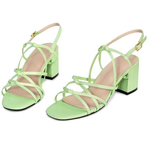 Allegra K Allegra K Women's Square Toe Knots Ankle Strap Lime Green Chunky Heels Sandals - 8 M US