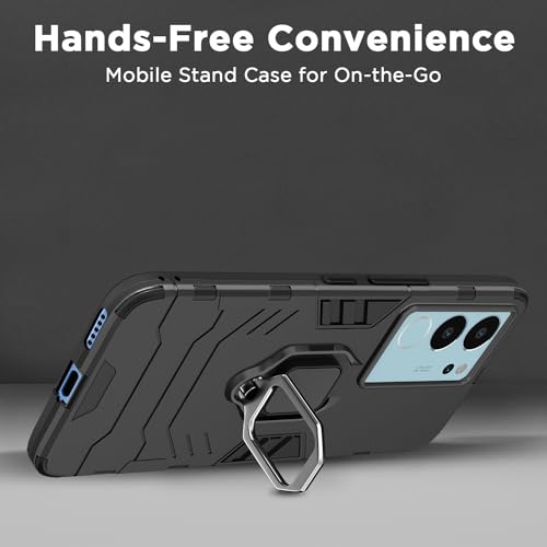 Image of Pikkme Vivo V29 / V29 Pro 5G Back Cover | D5 Tough Armor Bumper | 360 Protection Case | Ring Holder Stand Case for Vivo V29 / V29 Pro 5G (Black)
