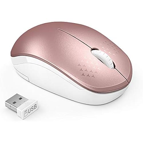 seenda Wireless Mouse, 2.4G Noiseless Mouse with USB Receiver Portable Computer Mice for PC, Tablet, Laptop, Notebook - Rose Gold&White