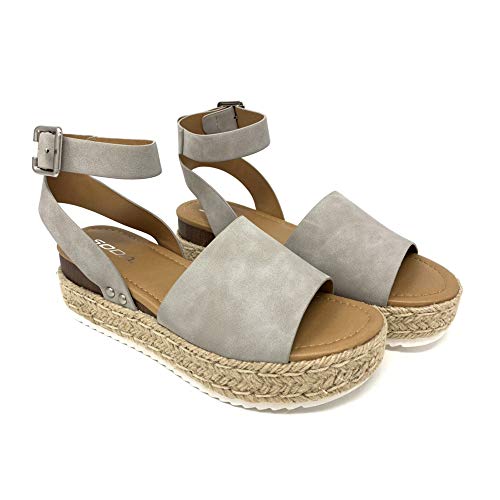 Image of Soda Topic Open Toe Buckle Ankle Strap Espadrilles Flatform Wedge Casual Sandal