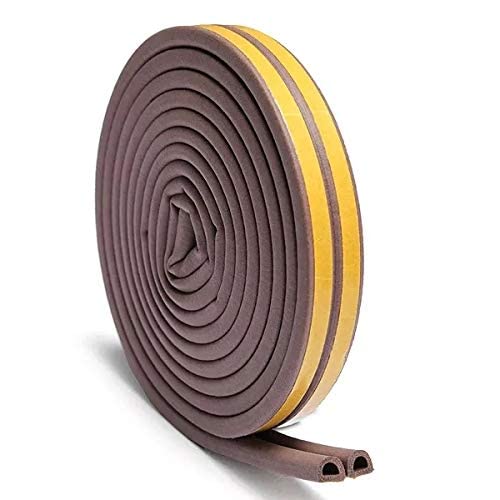 Chias Combo of 2 D Shaped (Brown) Self-Adhesive Epdm Doors and Windows Foam Seal Strip Rubber Weatherstrip 5 Meter (2 X 2.5 M = 5 Meter)-Pack of 1 (Pack of 1)