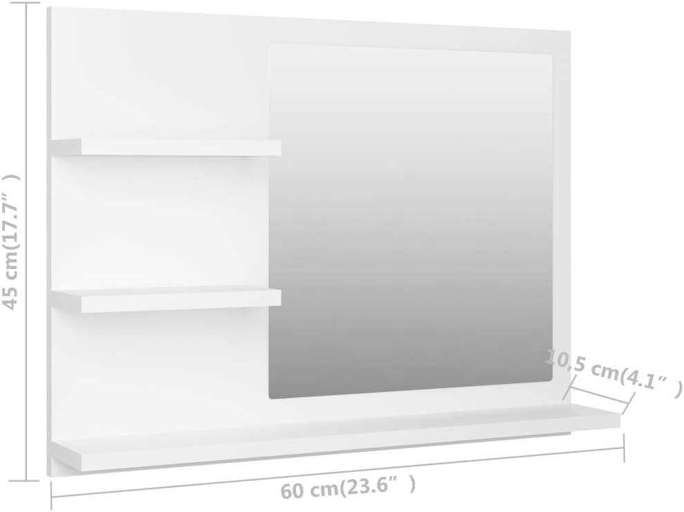 vidaXL Bathroom Mirror Home Hallway Bedroom Laundry Room Washroom Vanity Unit Wall Mirror Furniture White 23.6"x4.1"x17.7" Engineered Wood