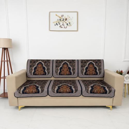 Image of Homerz Premium 'Maharaja Paradise Series' Sofa Cover | Net Fabric Sofa Cover | Washable, Anti-Dust Backed & Wrinkle Resistant Cover (Sheesh Mahal, 6 (3+2+1) Seater, Seat Cover with Backrest)