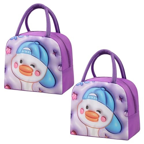Image of Kraptick Printed Lunch Bag - Insulated Travel Tiffin Bag for Kids & Adults, Reusable Lunch Bag for Office, School Meal Organizer (Purple Trendy Cool) (Pack of 2)