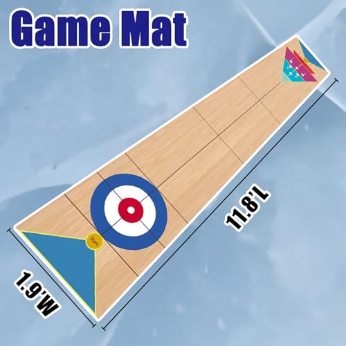 WodGod 11.8’L Shuffleboard, Curling and Bowling 3 in 1 Board Game Set,with 11.8 Foot Game Mat,2 Cues,8 Curling Rocks,6 Bowling Pins,Fun Family Game by WodGod - Image 4